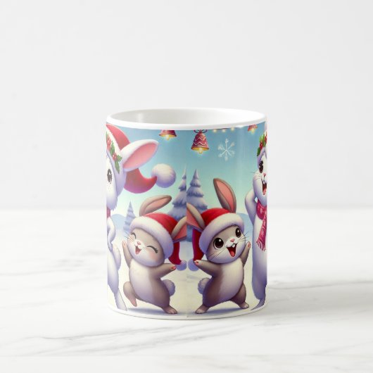 Der fröhliche Tanz eines Weihnachtsrabbits Kaffeetasse (Mittel)