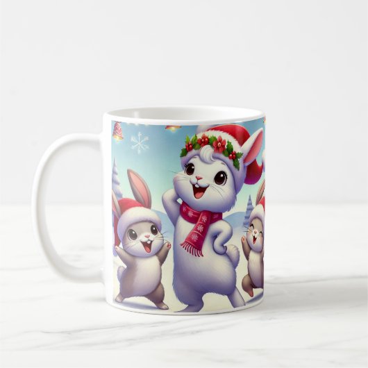 Der fröhliche Tanz eines Weihnachtsrabbits Kaffeetasse (Links)