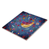 Der frühe Vogel im Blumengarten Fliese (Seite)