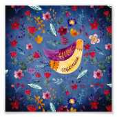 Der frühe Vogel im Blumengarten Fotodruck (Vorne)