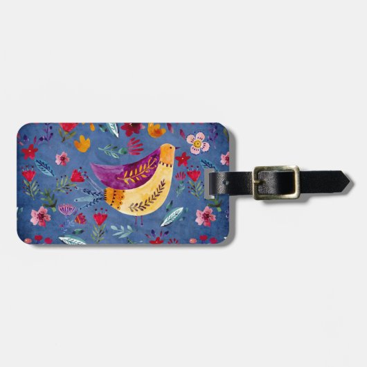 Der frühe Vogel im Blumengarten Gepäckanhänger (Vorderseite horizontal)