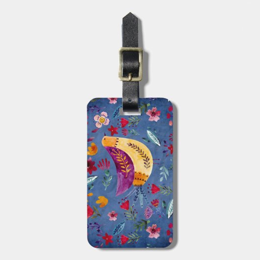 Der frühe Vogel im Blumengarten Gepäckanhänger (Vorderseite vertikal)