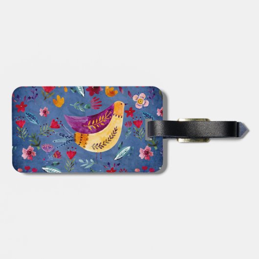 Der frühe Vogel im Blumengarten Gepäckanhänger (Rückseite horizontal)