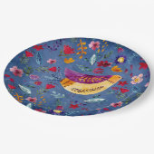 Der frühe Vogel im Blumengarten Pappteller (Schrägansicht)