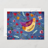 Der frühe Vogel im Blumengarten Postkarte (Vorne/Hinten)