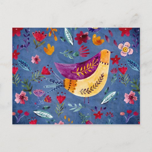 Der frühe Vogel im Blumengarten Postkarte (Vorderseite)