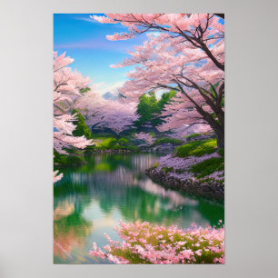 Der Frühling am Fluss, Cherry Blossom Paradies Poster