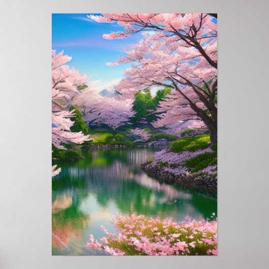 Der Frühling am Fluss, Cherry Blossom Paradies Poster (Vorne)