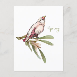 Der Frühling blüht Vögel. Schneeverfahren. Feiertagspostkarte