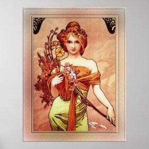 Der Frühling der Golden Beauty von Alphonse Mucha Poster