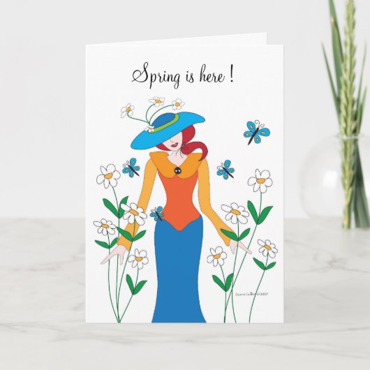 Der Frühling ist da Mädchen im Garten Karte (Vorderseite)