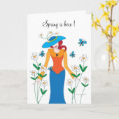 Der Frühling ist da Mädchen im Garten Karte (Gelbe Blume)