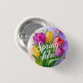 "Der Frühling ist da" Tulpenstrauß-Illustration Button (Vorne & Hinten)