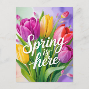"Der Frühling ist da" Tulpenstrauß-Illustration Feiertagspostkarte