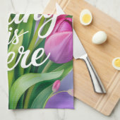 "Der Frühling ist da" Tulpenstrauß-Illustration Geschirrtuch (Viertel Falte)