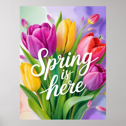 "Der Frühling ist da" Tulpenstrauß-Illustration Poster (Vorne)