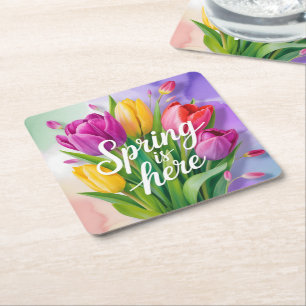 "Der Frühling ist da" Tulpenstrauß-Illustration Rechteckiger Pappuntersetzer