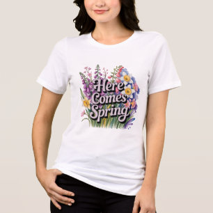 "Der Frühling kommt" Botanische Florale Typografie Tri-Blend Shirt