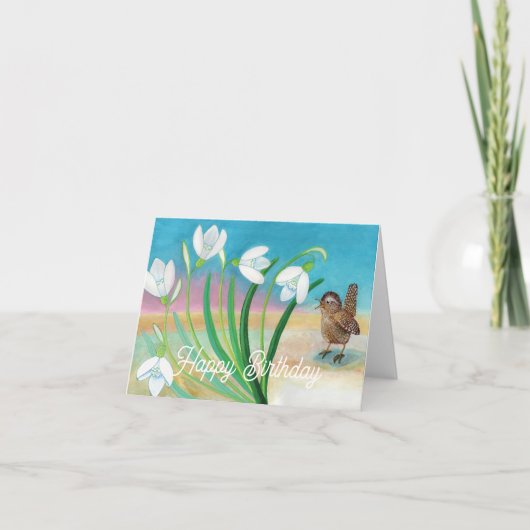 Der Frühling kommt - Wren bird & Snowdrop Karte (Vorderseite)