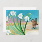 Der Frühling kommt - Wren bird & Snowdrop Postkarte (Vorne/Hinten)
