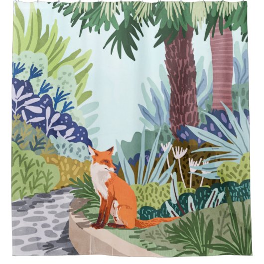 Der Fuchs im Garten | Botanische Tiere Duschvorhang (Vorderseite)