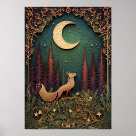 Der Fuchs | Nachtwaldkunst Poster