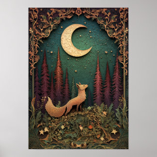 Der Fuchs | Nachtwaldkunst Poster