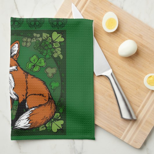 Der Fuchs und die Kleeblatts Geschirrtuch (Viertel Falte)