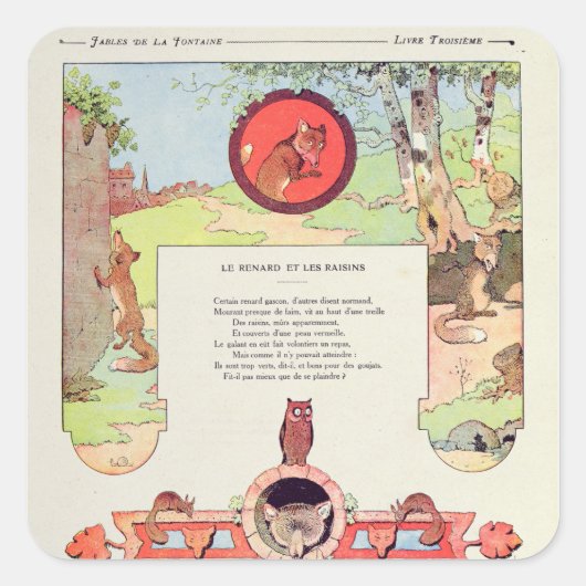 Der Fuchs und die Trauben Quadratischer Aufkleber (Vorderseite)