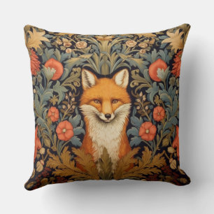 Der Fuchs und rote Blumen im Jugendstil Kissen