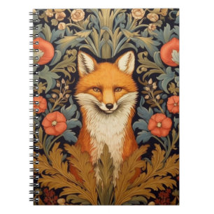 Der Fuchs und rote Blumen im Jugendstil Notizblock