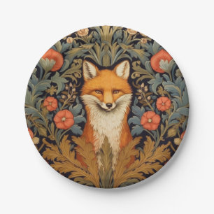 Der Fuchs und rote Blumen im Jugendstil Pappteller