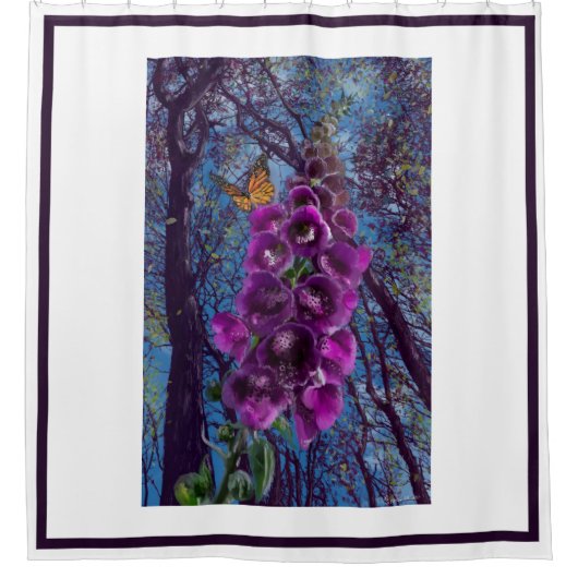 Der Fuchshandschuh und der Schmetterling Duschvorhang (Vorderseite)