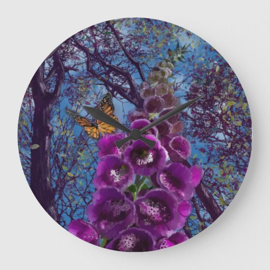 Der Fuchshandschuh und der Schmetterling Große Wanduhr (Vorderseite)