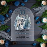 Der Führer unserer Pack Wolf 60. Geburtstagsparty Acryleinladungen<br><div class="desc">"The Leader of Our Pack is Turn 60",  60. Geburtstag für Ihre Lieblings-Alpha. Ein majestätischer einsamer Wolf,  der gegen einen immergrünen Wald versilbt ist.</div>