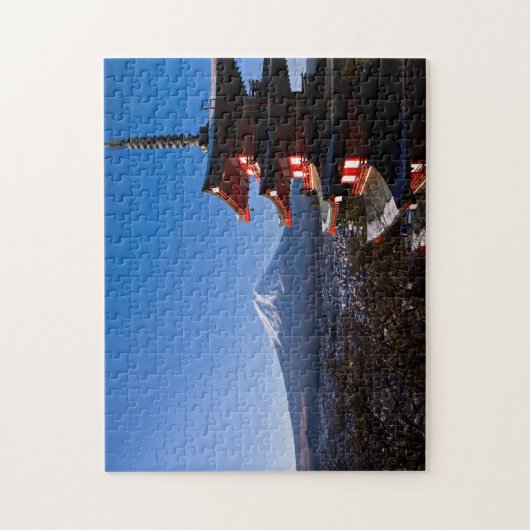 Der Fujisan und rote Pagode Puzzle (Vertikal)
