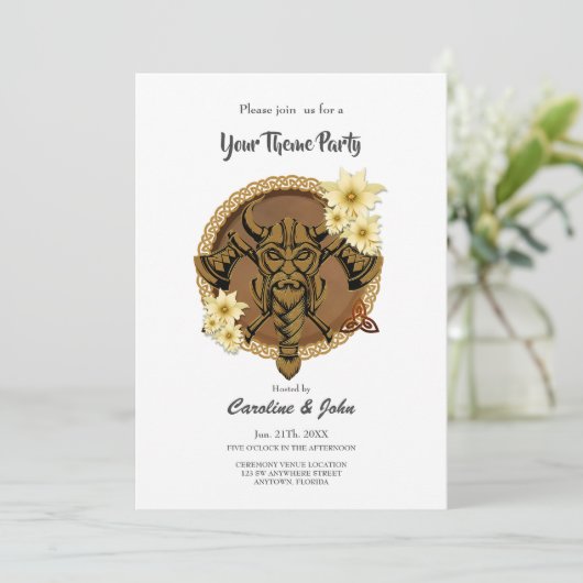 Der furchtlose Besuch mit Helm mit Hörnern. Einladung (Stehend Vorderseite)