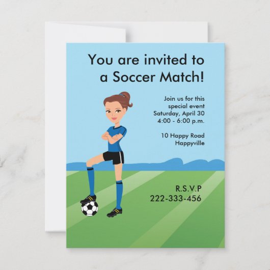 Der Fußball-Spieler des Mädchens personalisiert Einladung (Vorderseite)