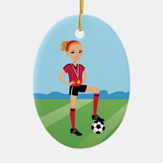 Der Fußball-Spieler des Mädchens personalisiert Keramikornament (Vorne)