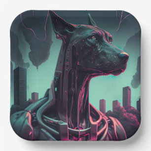 Der futuristische große Tank der Roboterbegleitung Pappteller