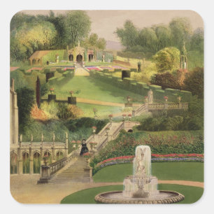 Der Garten auf der Hügel-Seite, Schloss Combe, vo Quadratischer Aufkleber