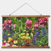 Der Garten der farbenfrohen Sommerblüten Wandteppich Mit Holzrahmen (Vorne)