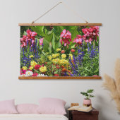 Der Garten der farbenfrohen Sommerblüten Wandteppich Mit Holzrahmen (Schlafzimmer)