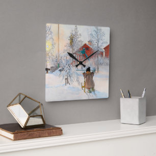 Der Garten und das Waschhaus von Carl Larsson Quadratische Wanduhr