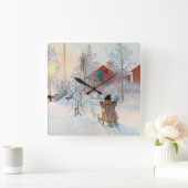 Der Garten und das Waschhaus von Carl Larsson Quadratische Wanduhr (Zuhause)