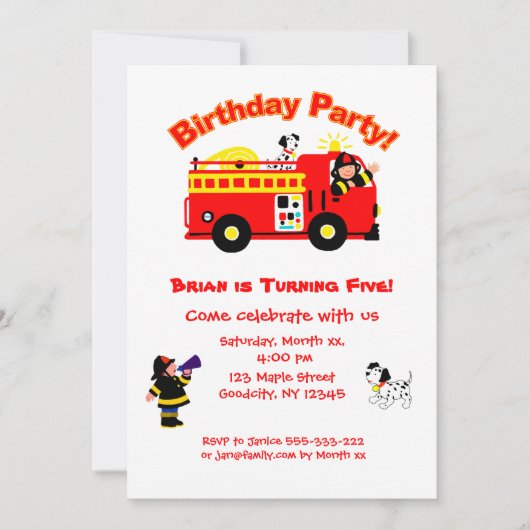 Der Geburtstag der Löschfahrzeug-Kinder Einladung (Vorderseite)