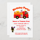Der Geburtstag der Löschfahrzeug-Kinder Einladung (Vorne/Hinten)