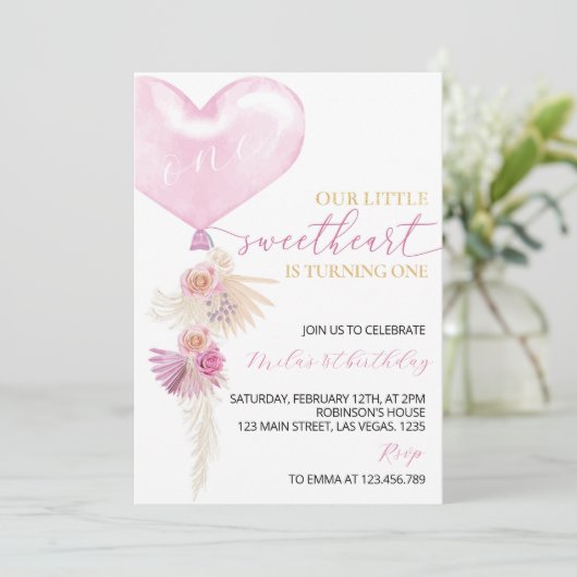 Der Geburtstag des rosa Herzens Einladung (Stehend Vorderseite)