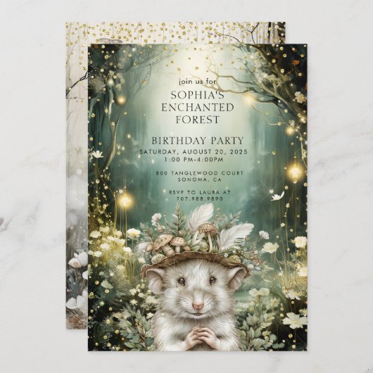 Der Geburtstag des verzauberten Waldkindes Einladung (Vorne/Hinten)