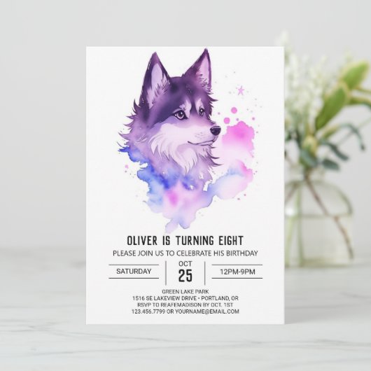 Der Geburtstag des verzauberten Wolfs Einladung (Stehend Vorderseite)